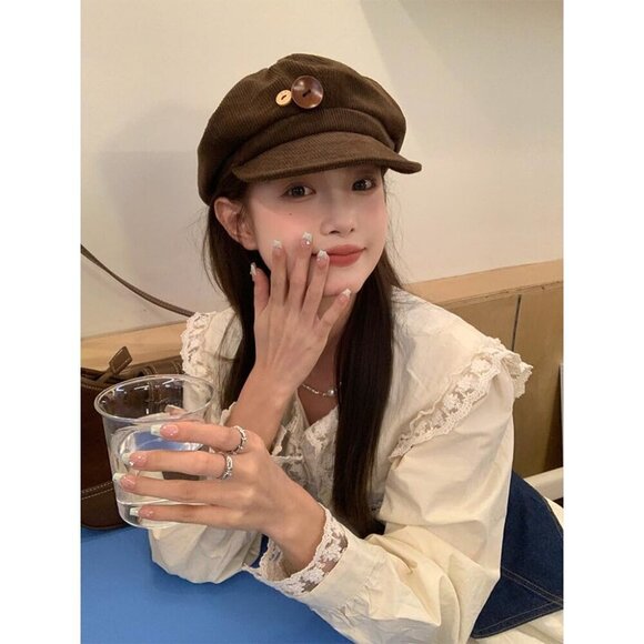Women Corduroy Newsboy Hat Vintage Button Cap Casual School Cosplay main image 7